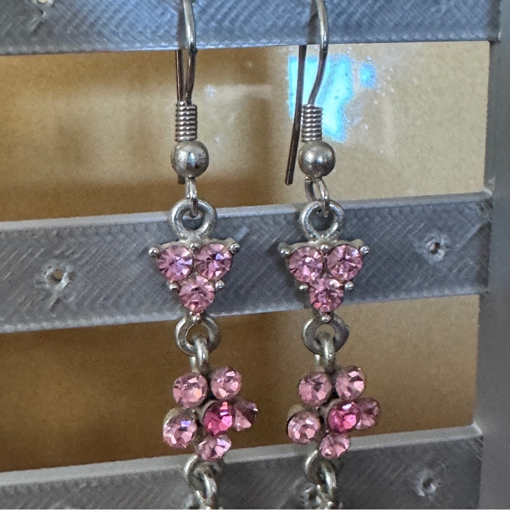 Pink Rhinestone Dangle Earrings - Picture 2 of 6